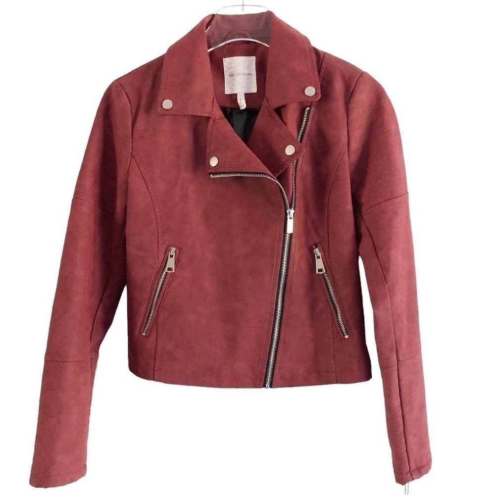 Avec Les Filles Faux Suede Moto Jacket XS Rust Red - Picture 5 of 16